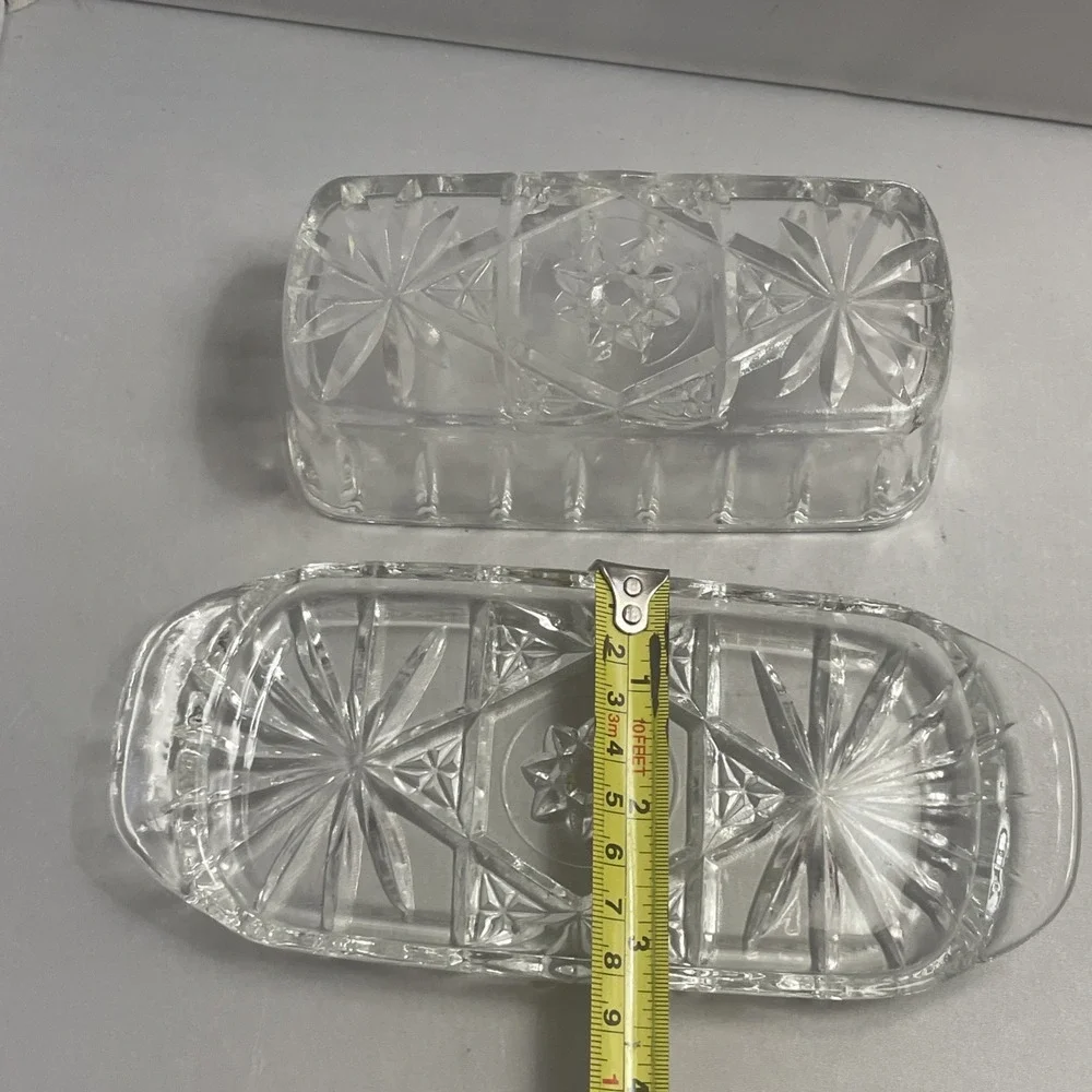 Anchor Hocking Butter Dish Star of David Covered With Lid Clear Glass Vintage